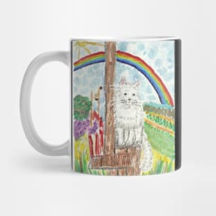 Cute white  cat  rainbow  nature  art Mug